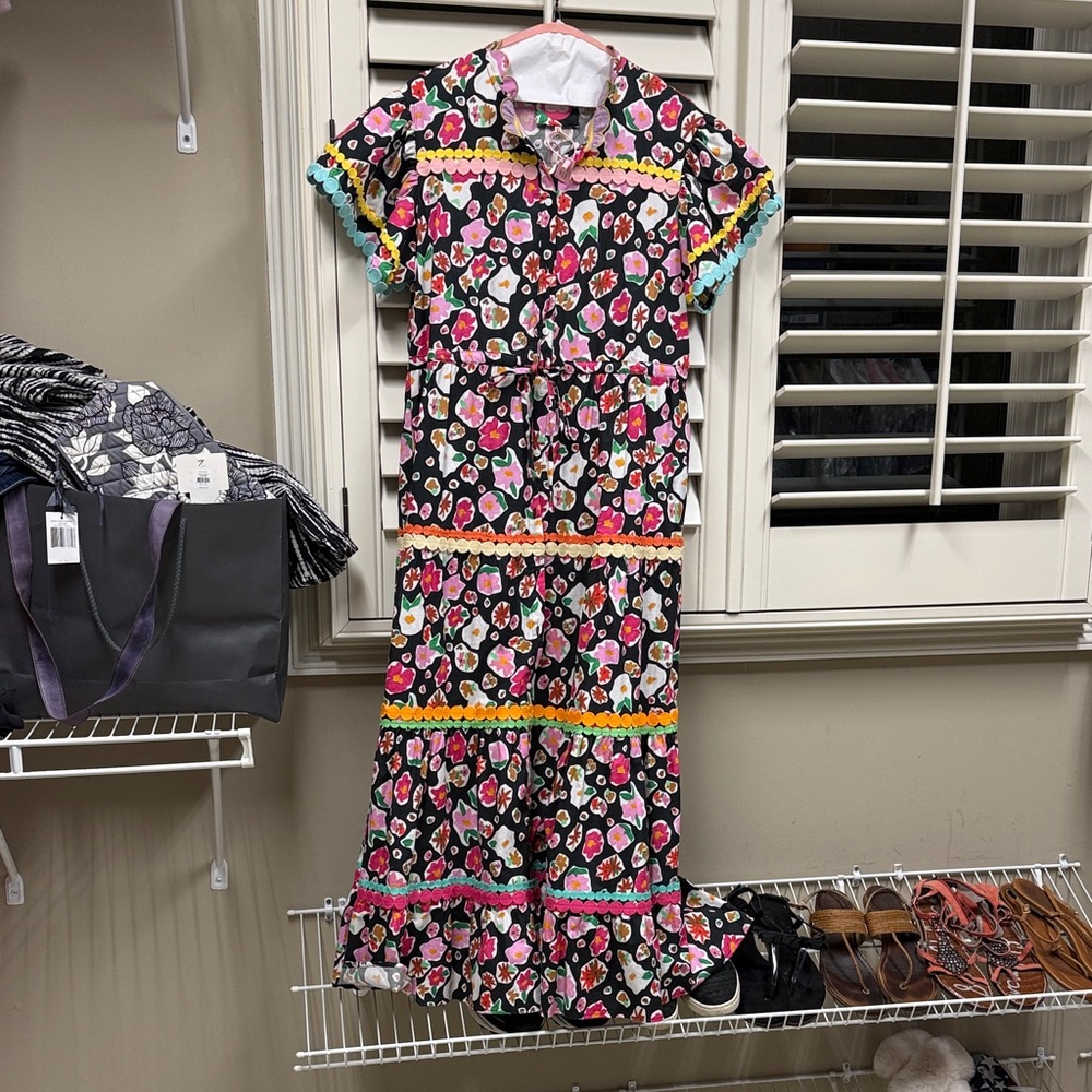 Celia B Tiered Maxi Dress with Pom Trim XL